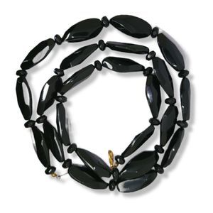 Vintage Black Faceted Fire Polished Beads 33" Necklace Strand